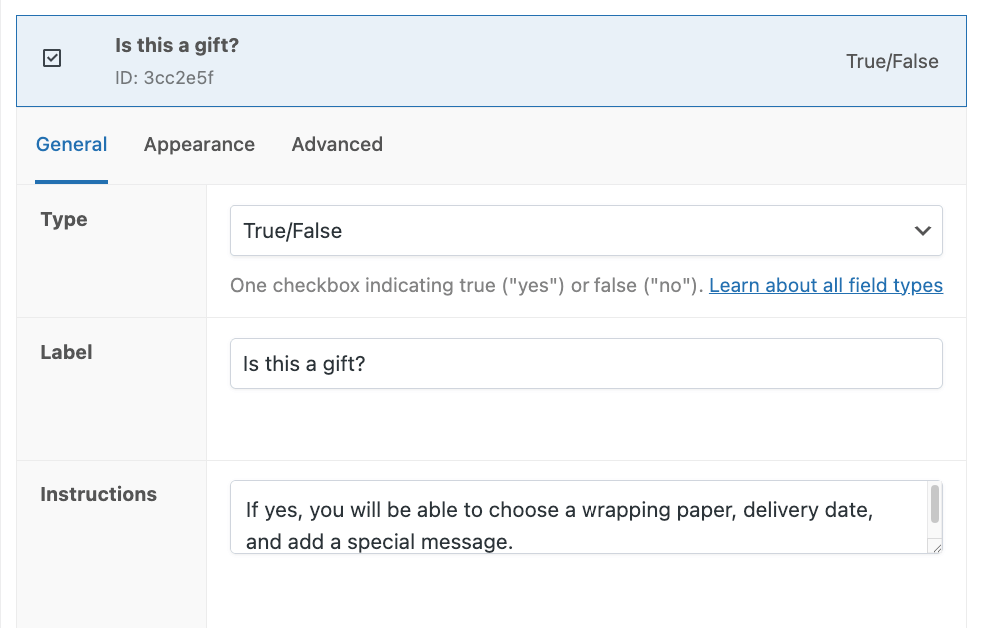 Adding a True/False product field