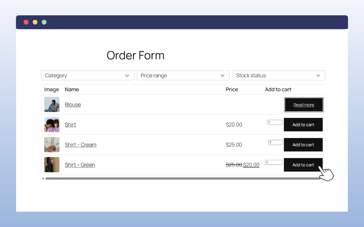woocommerce order form