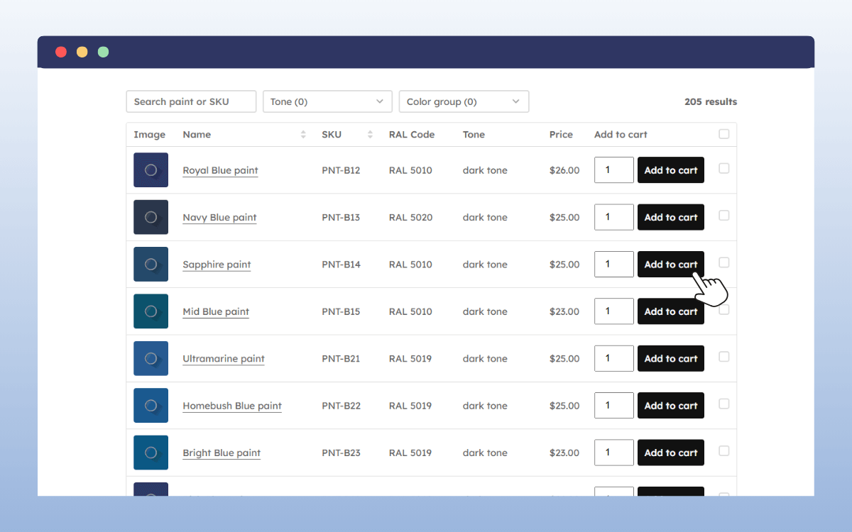 woocommerce product table paint