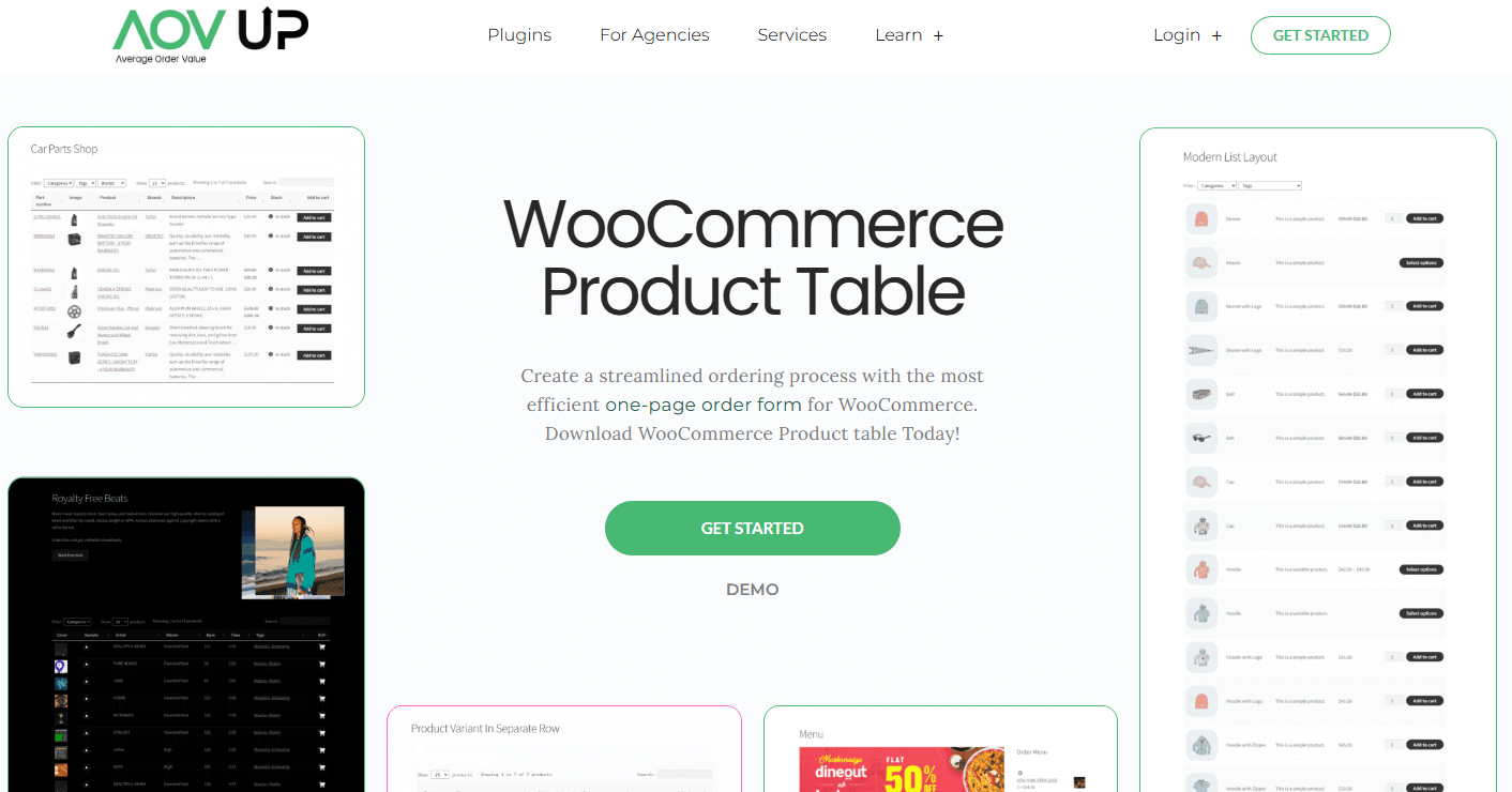 woocommerce product table