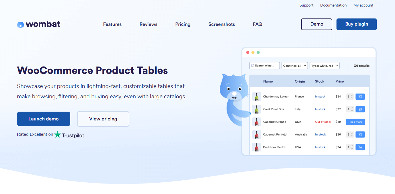 woocommerce product tables