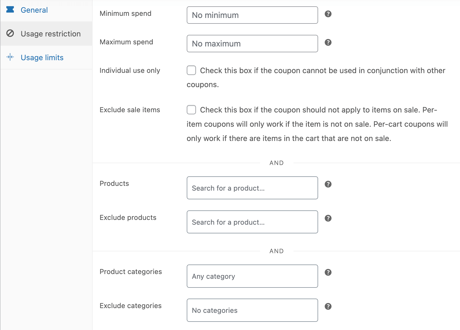 Coupon usage restrictions