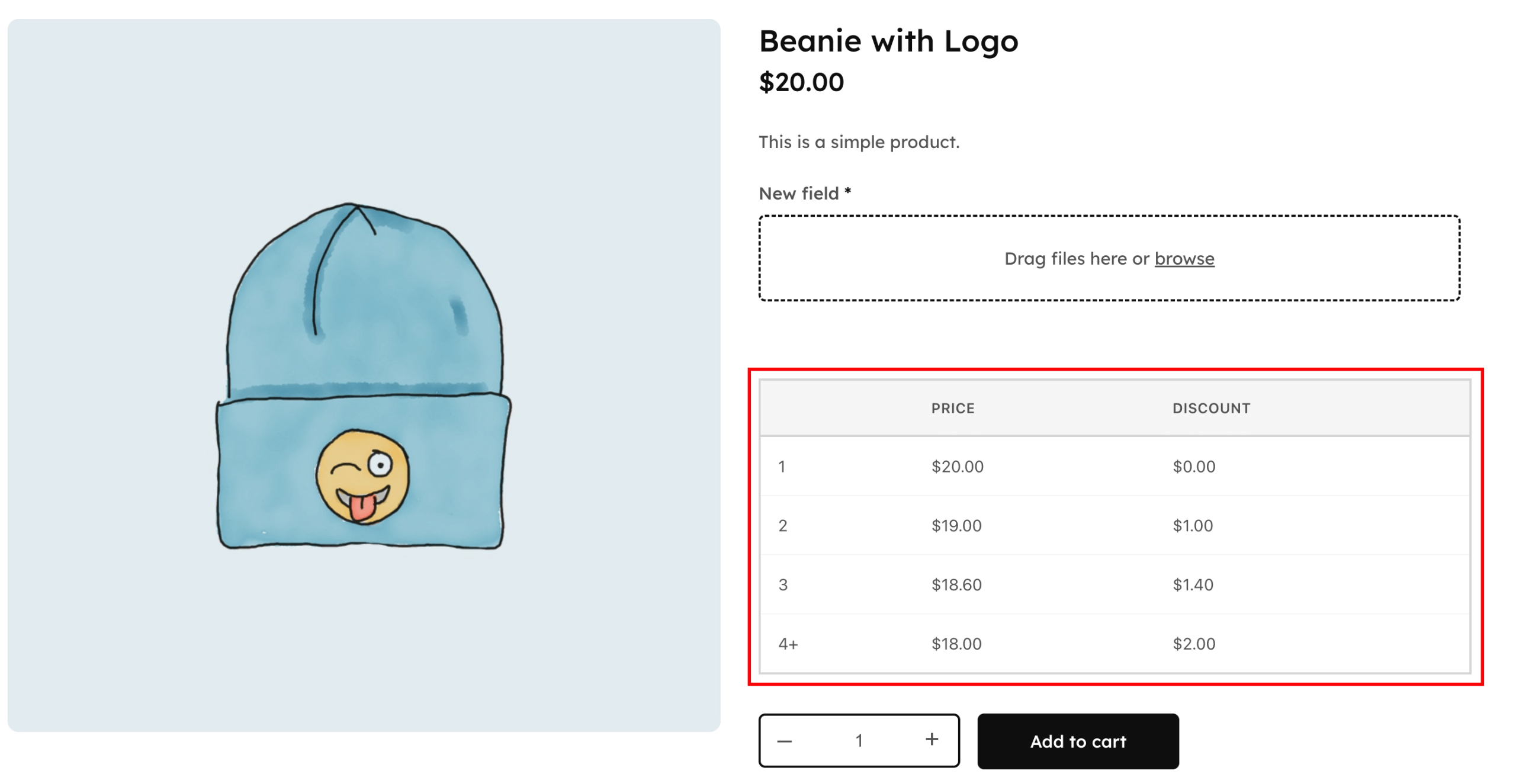 Example of bulk pricing in an online shop