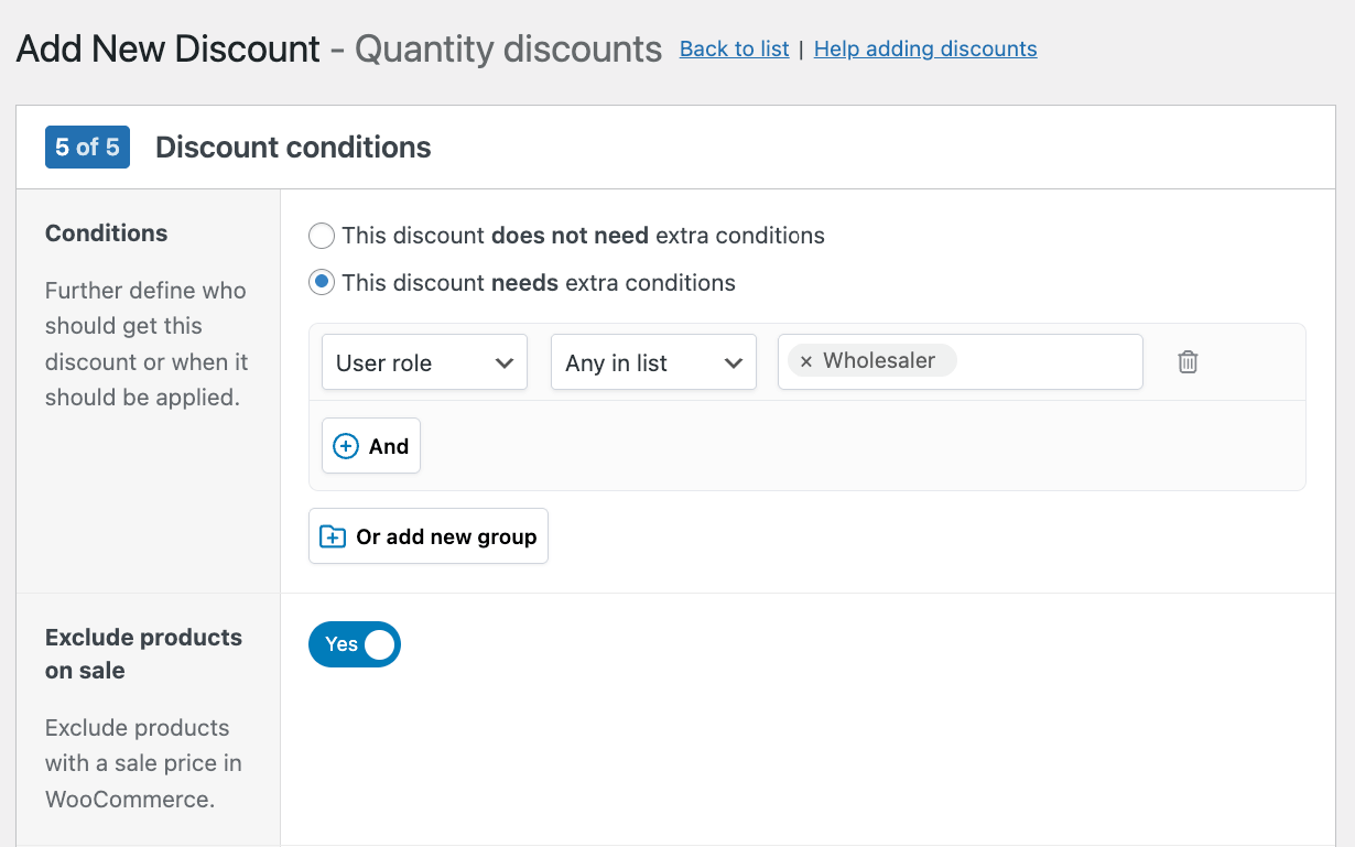 Adding an extra condition - user role must be wholesaler