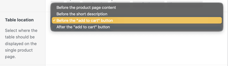 Select the table location