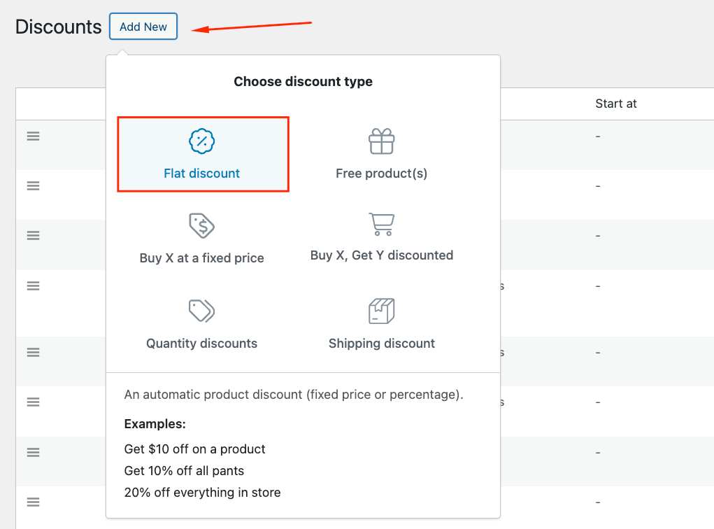 Select “Add New” and “Flat discount” 