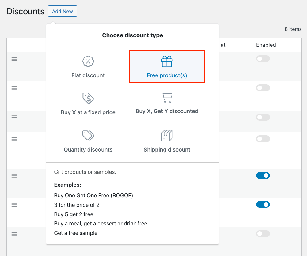 Choose a free product discount