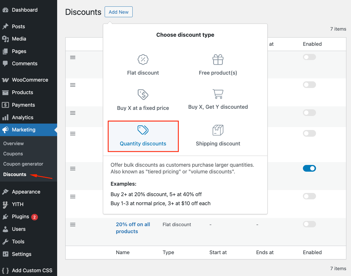 Choose quantity discount type