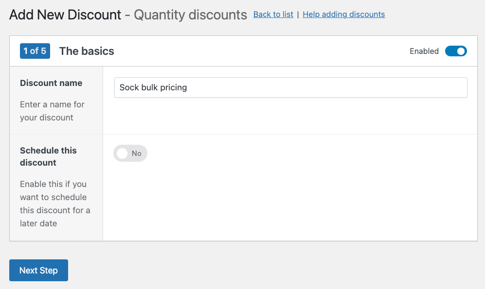 Naming a quantity discount