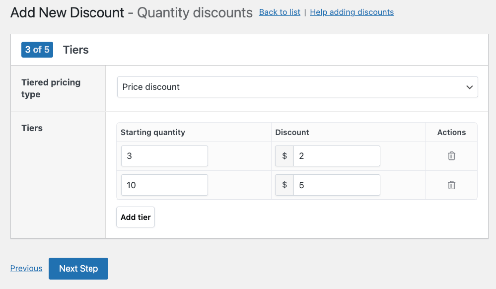 Adding the quantity tiers