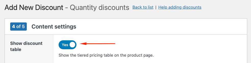 Enable the discount table when creating the discount