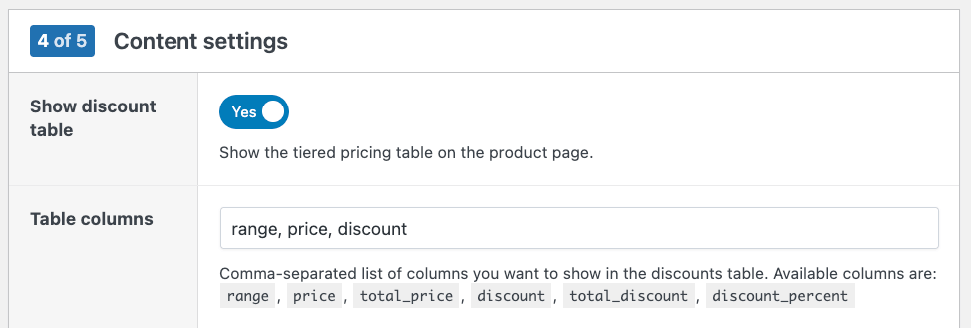 Input the required table columns