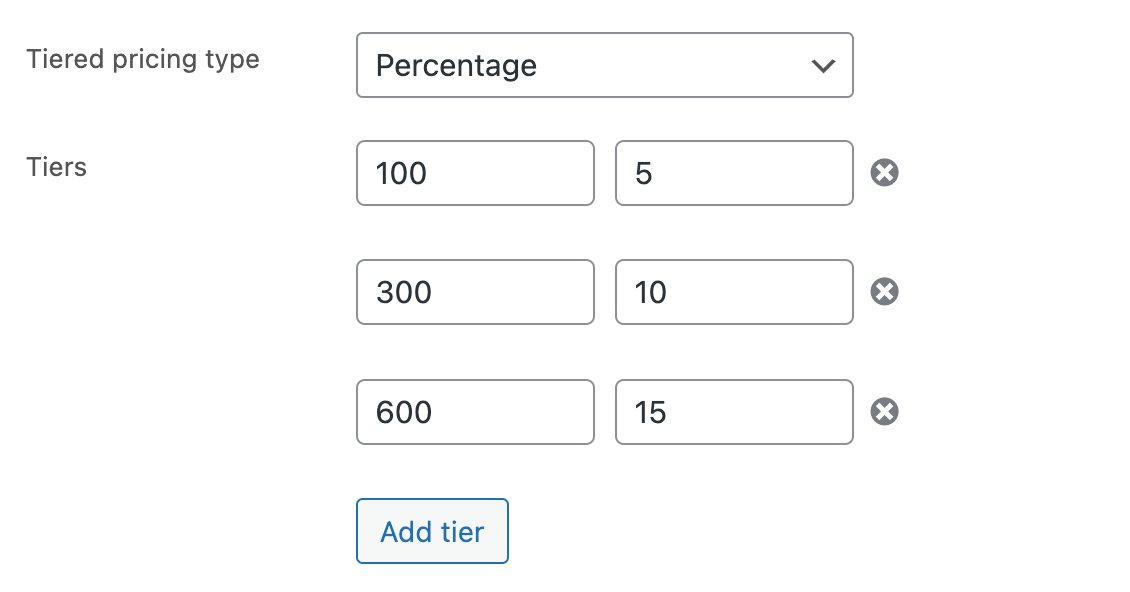 Adding the pricing tiers 