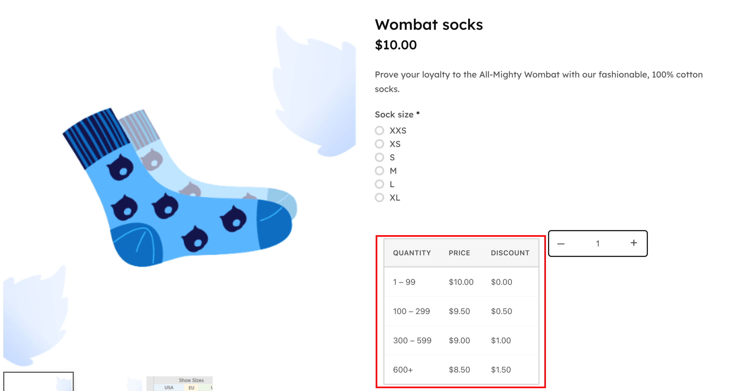 Pricing tiers table on the front end 