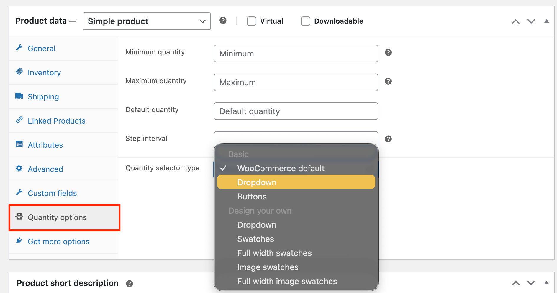 Changing the quantity selector type