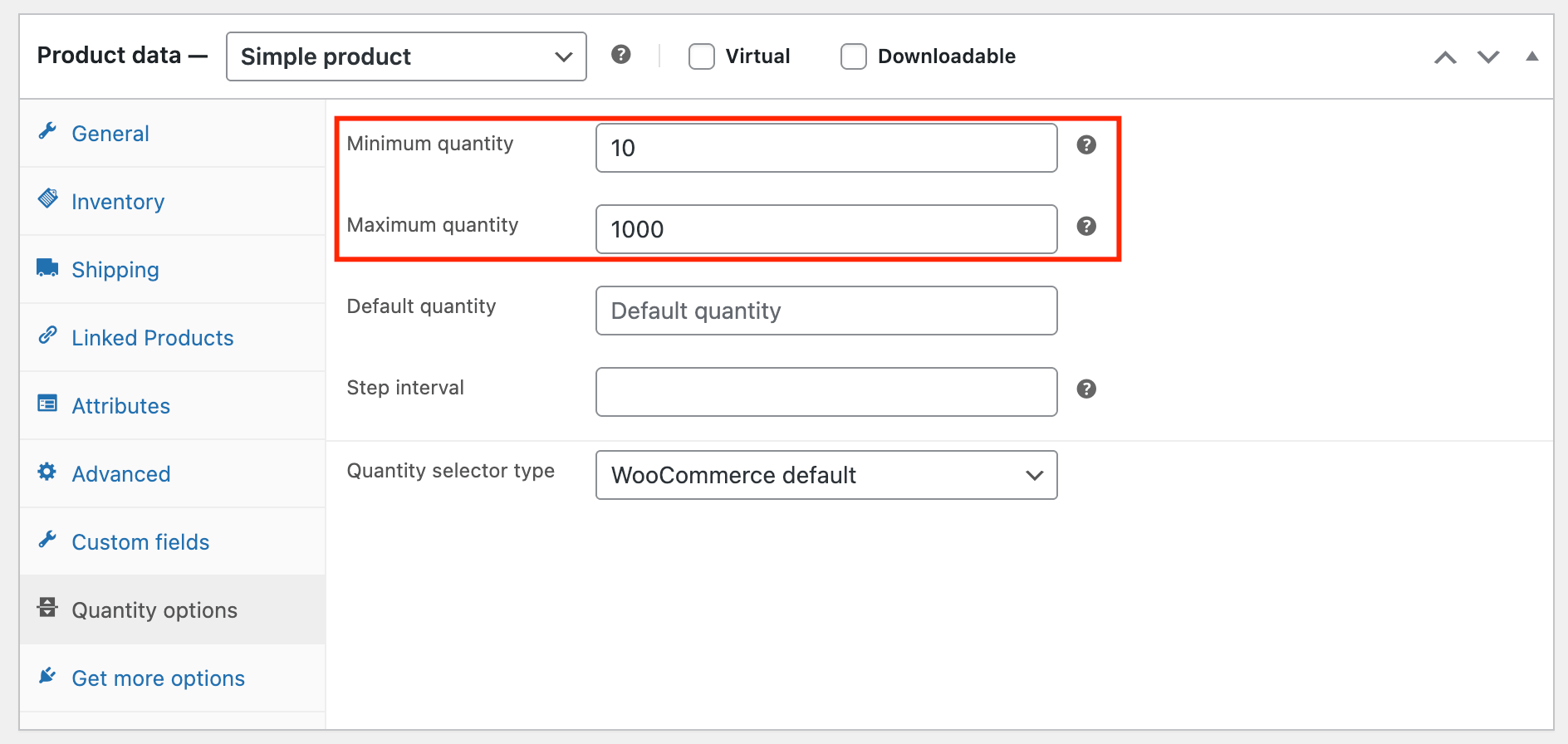 Adding minimum and maximum quantities