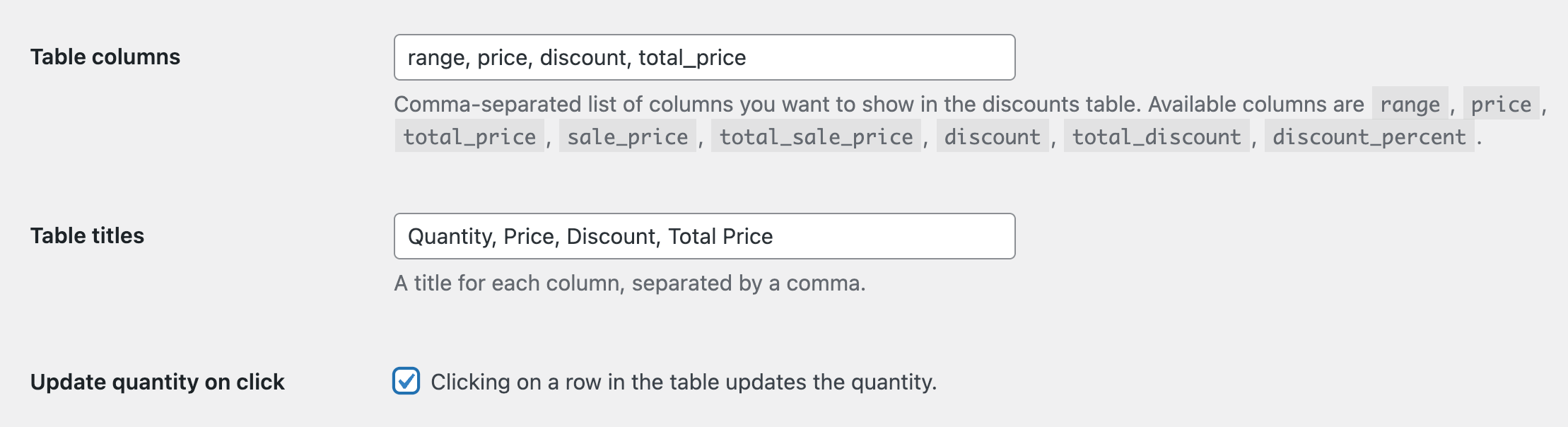 Changing the table columns and titles
