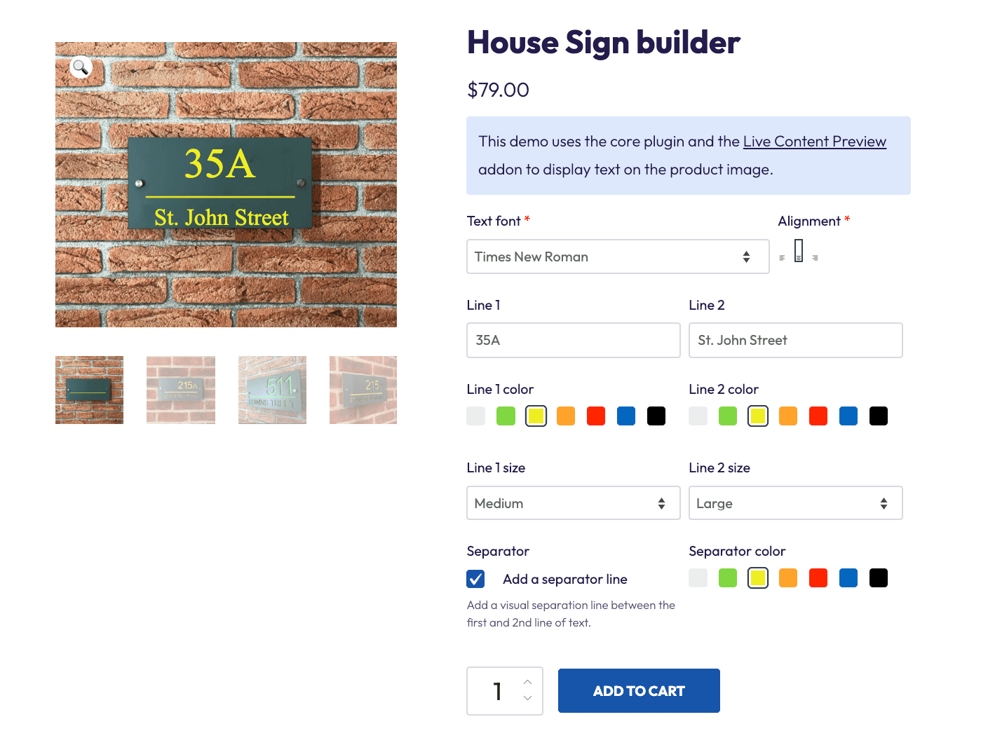 Example of a product price matrix with multiple customization options