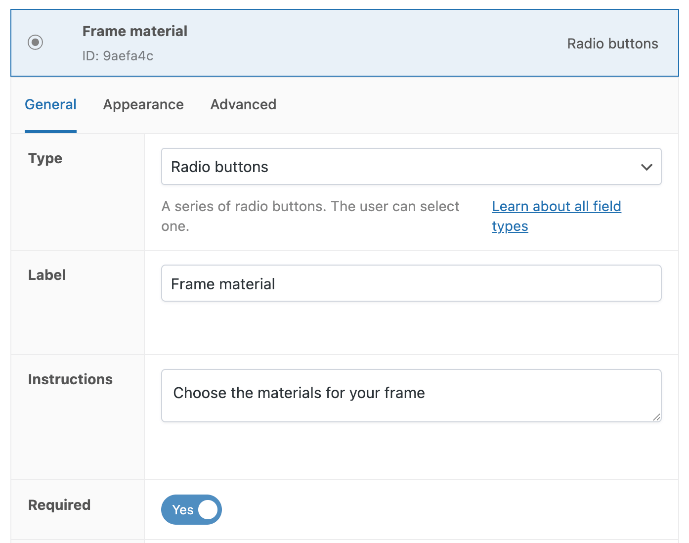 Adding the product field label and instructions and marking it as required 
