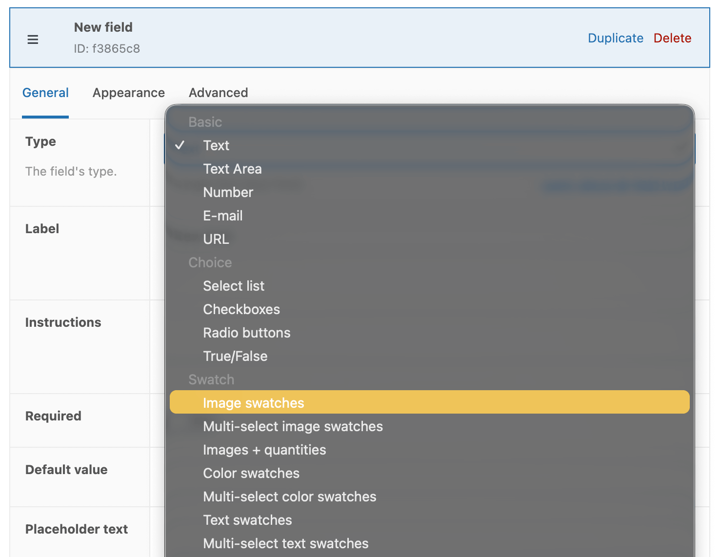 Adding an Image Swatches product field