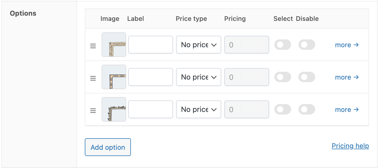 Adding the image options
