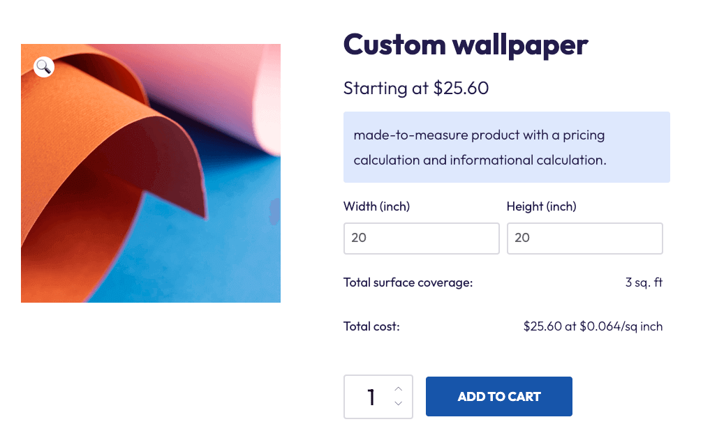 Example of a custom measurement wallpaper product