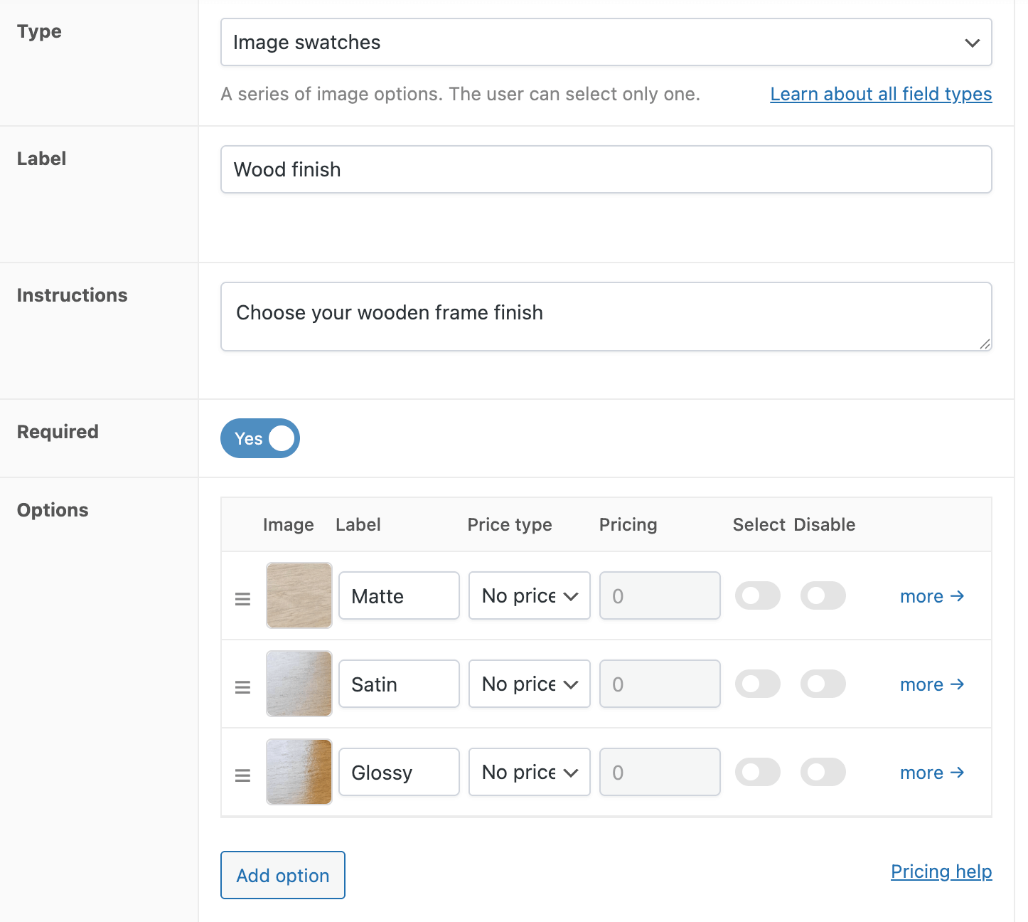 Adding image swatches for wood finish