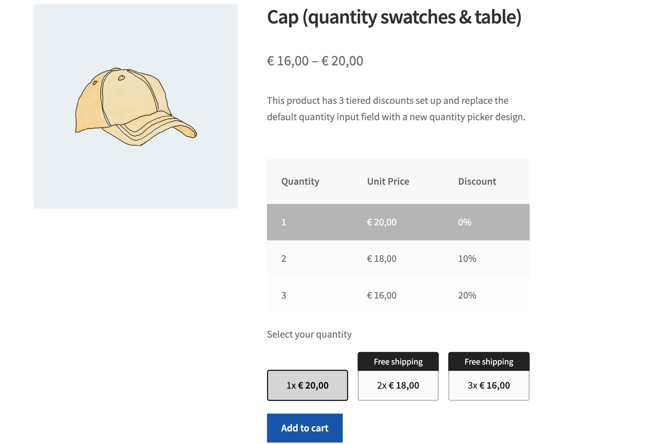 Example of different quantity swatches