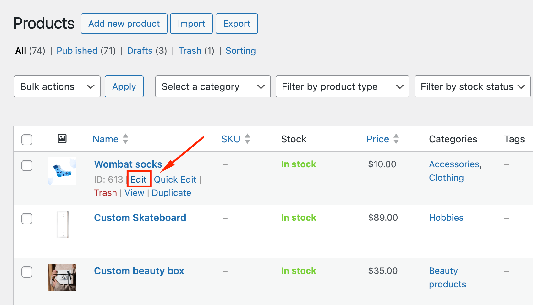 Editing a product in WooCommerce 