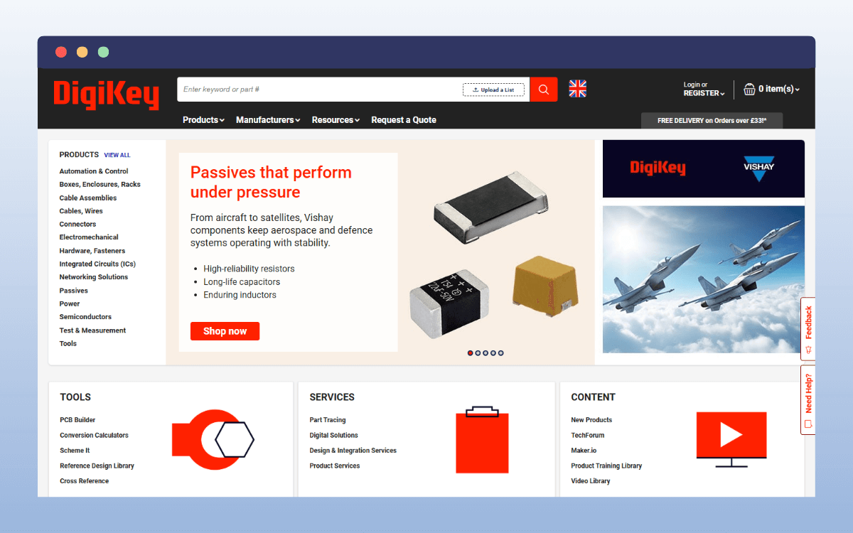 Digikey homepage