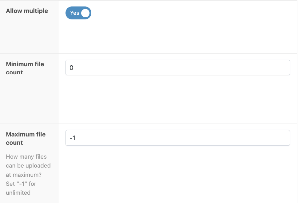 Setting minimum and maximum file count