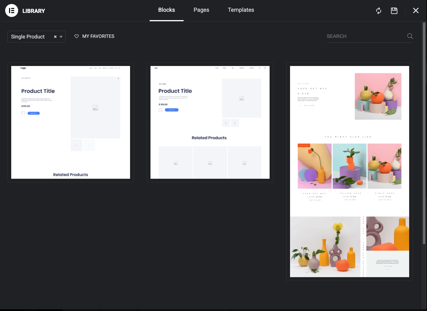 Block library for Single Products in Elementor