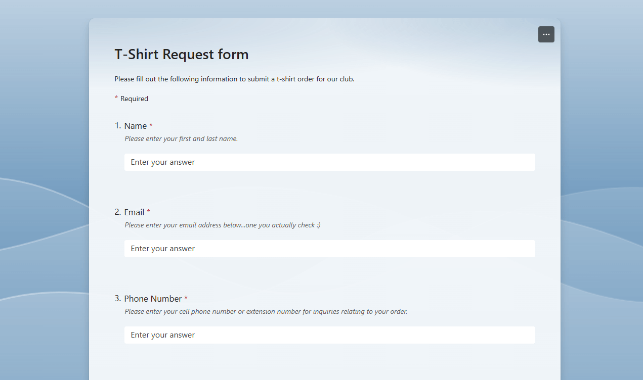 t-shirt order form microsoft