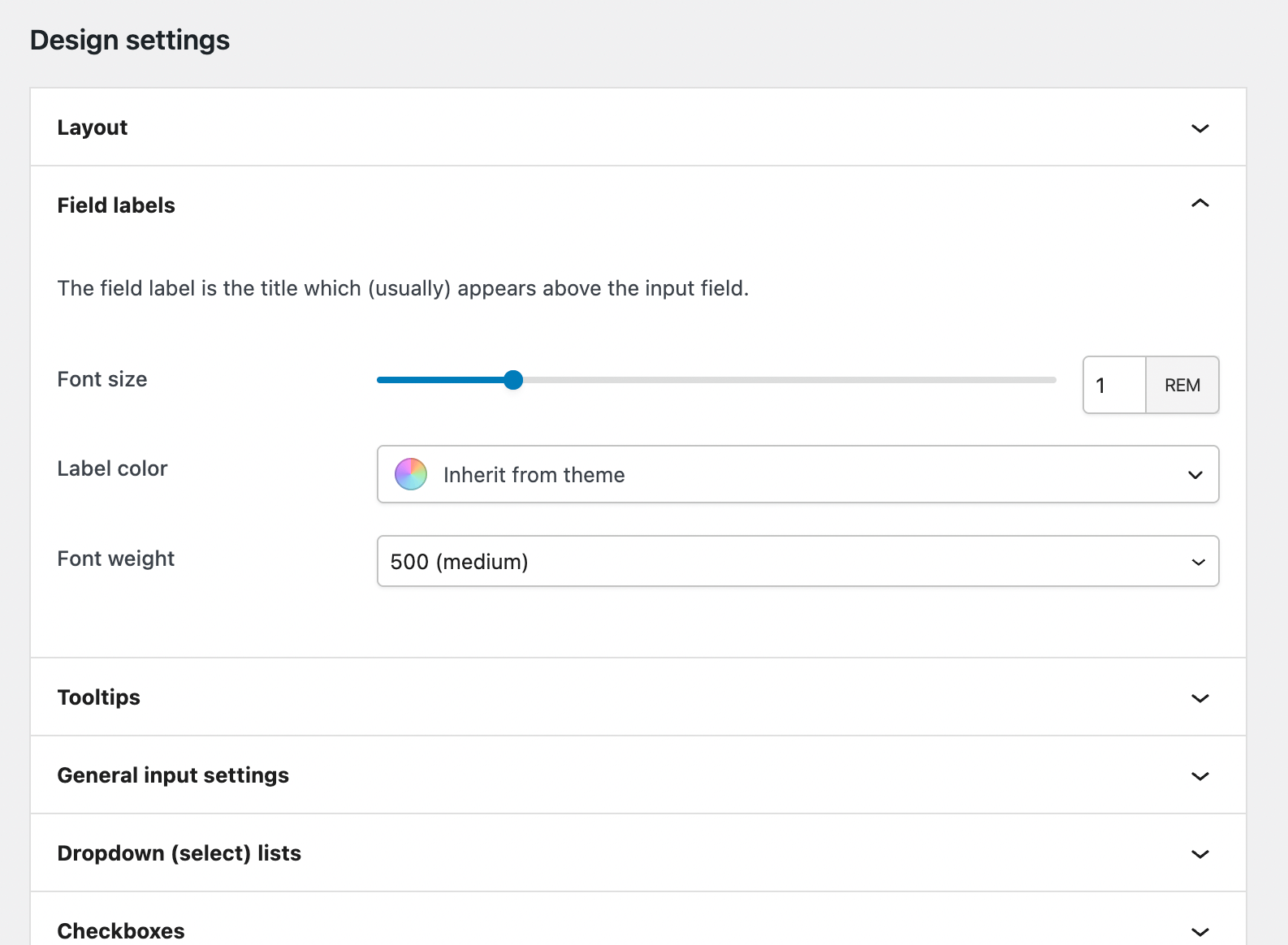 Design settings in Advanced Product Fields for WooCommerce