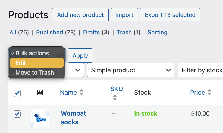 Change bulk actions to Edit