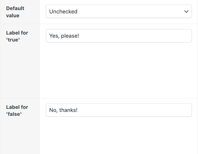 Default value and labels for True/False field