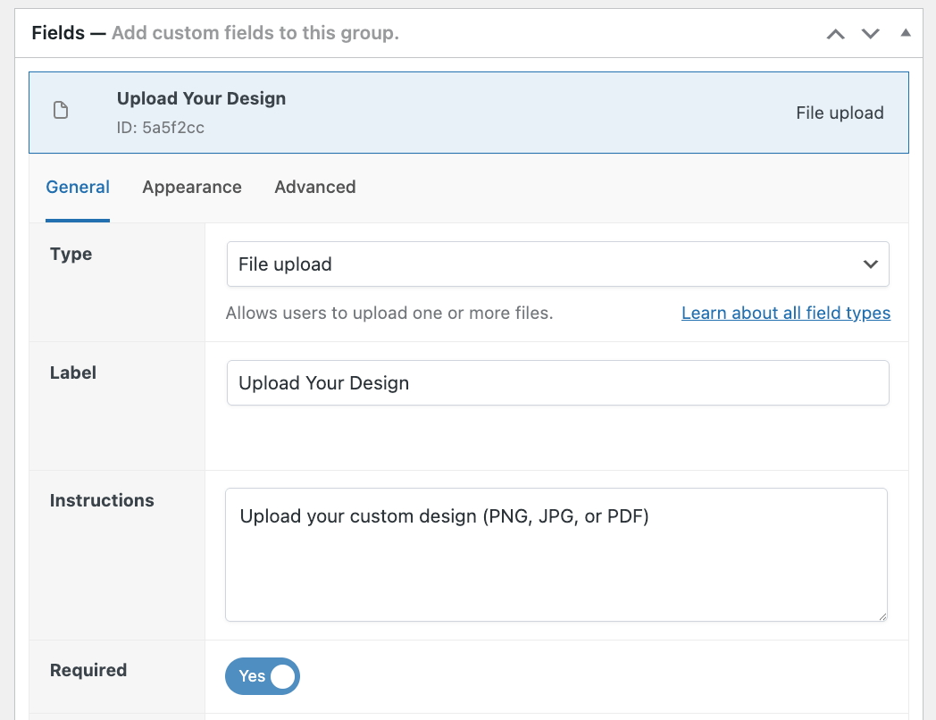 File upload basic settings