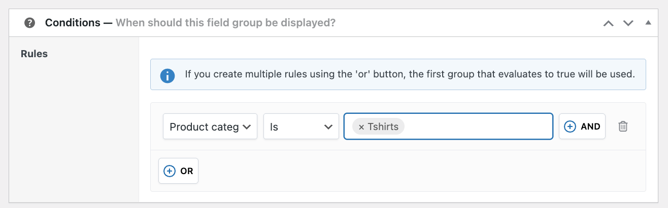 Specify product field group location