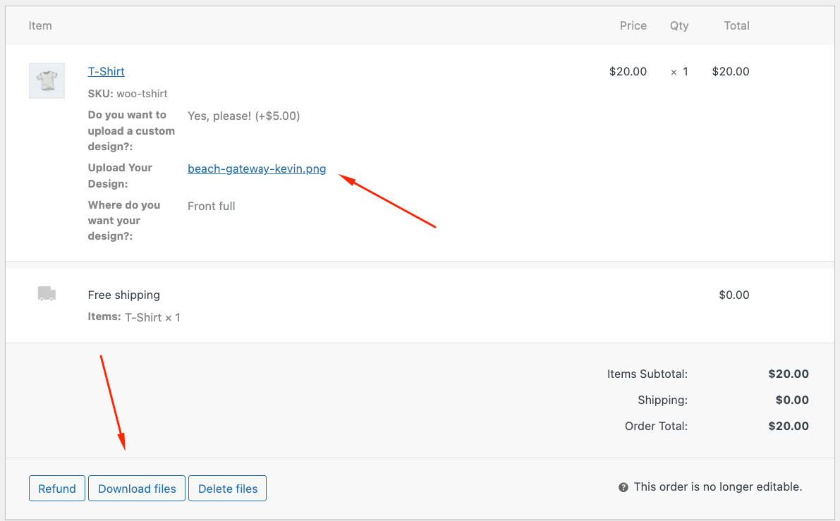 Order backend with working downloadable files