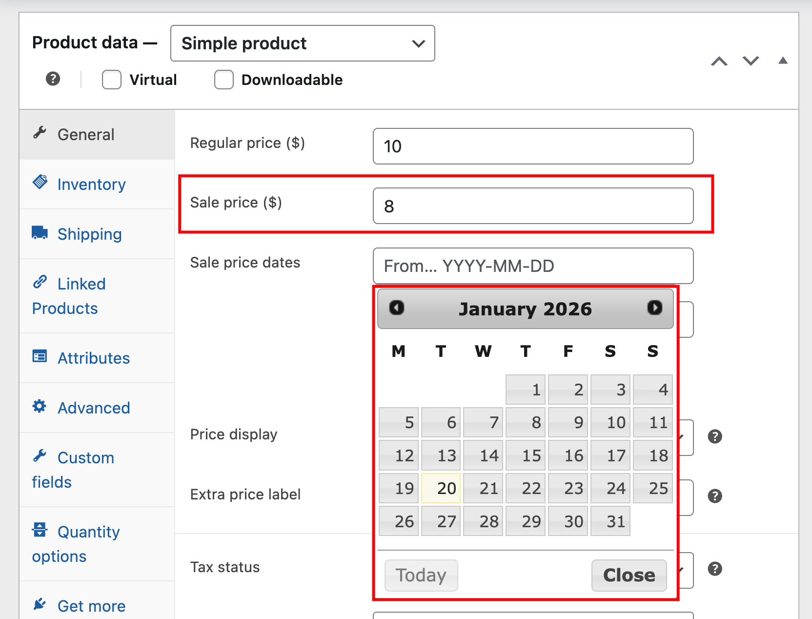 Sale price for individual products
