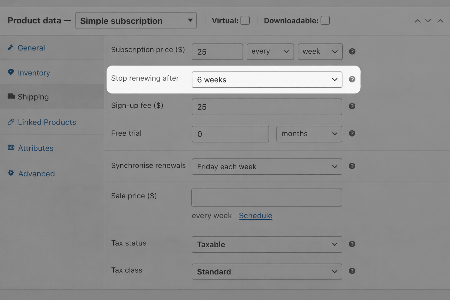 Subscription length settings