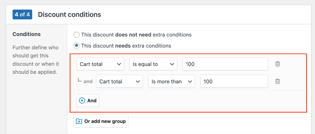 Configuring a cart subtotal threshold for a 15% percentage discount