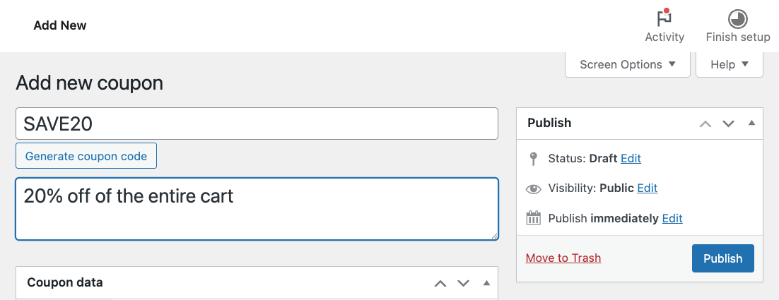  2 - Coupon code field with SAVE20