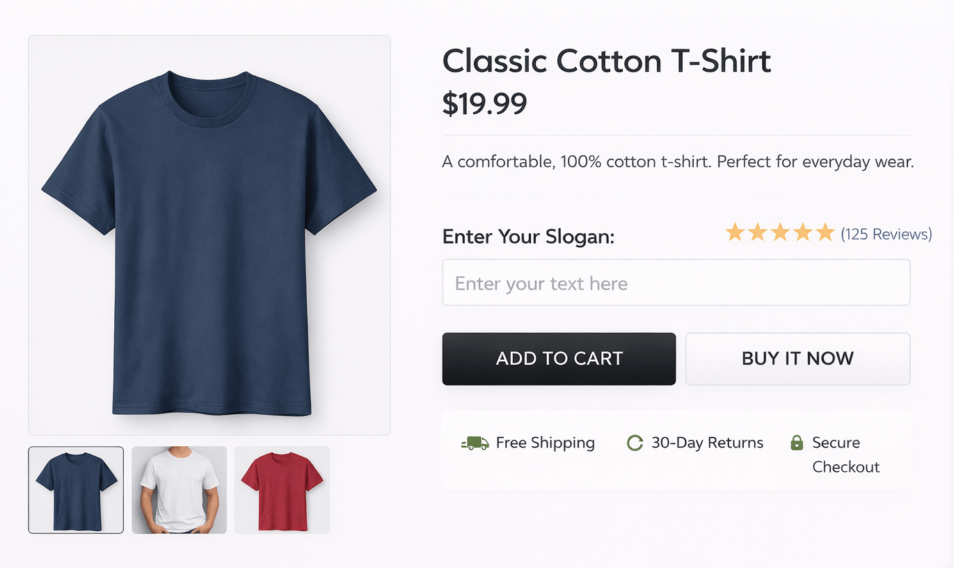 A free text input field on a WooCommerce product page