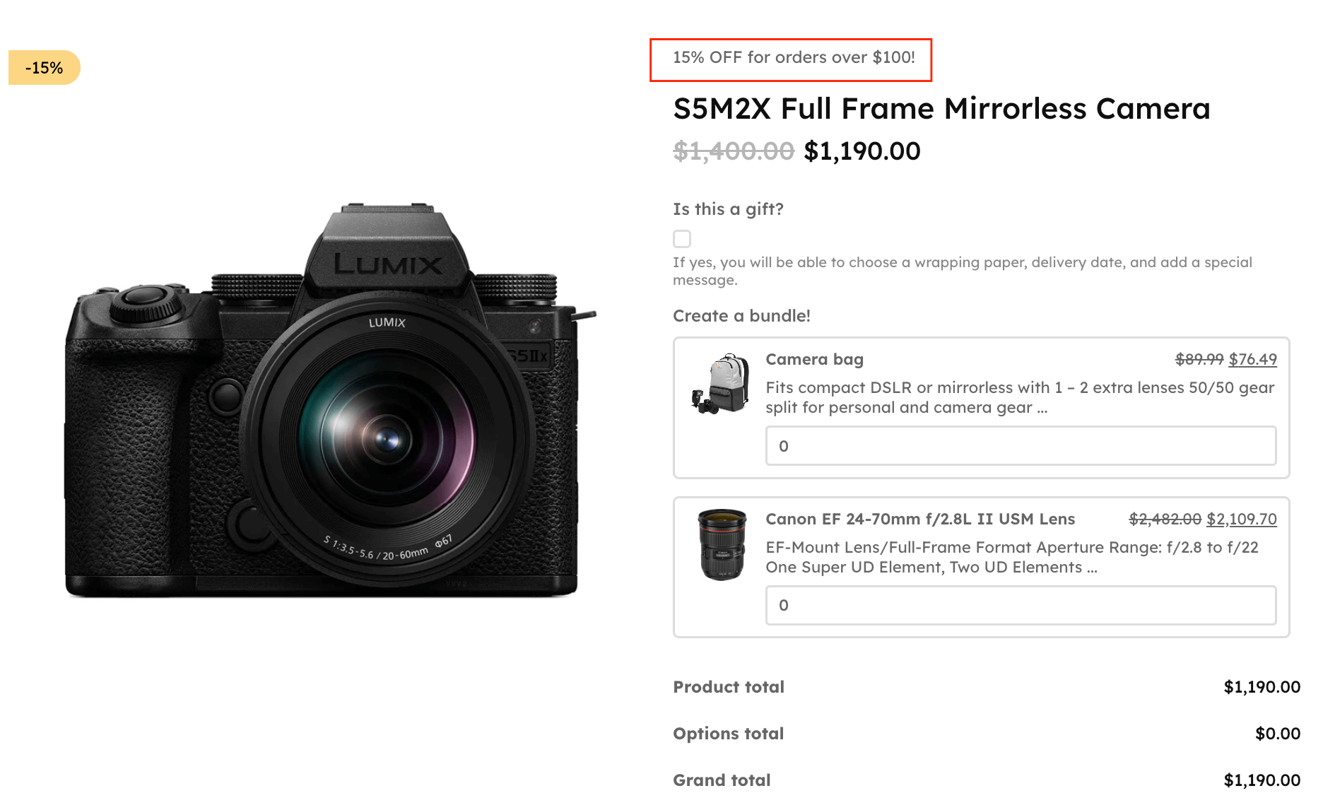 Example discount message on a product page