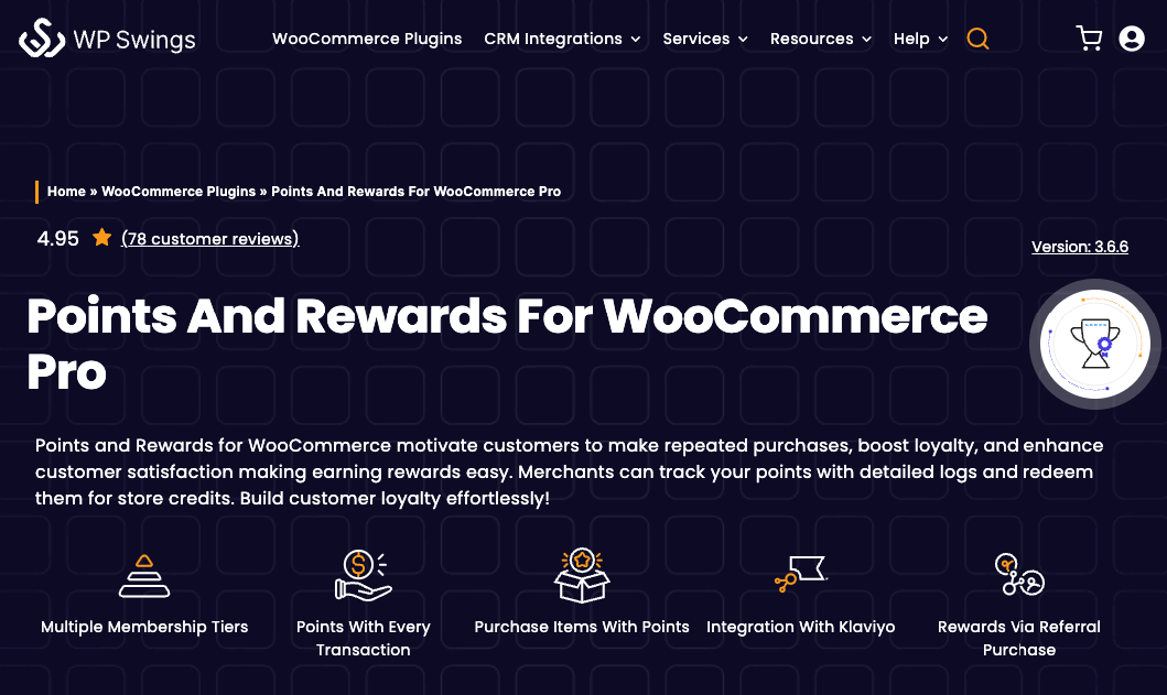 Points and Rewards for WooCommerce (WP Swings) homepage