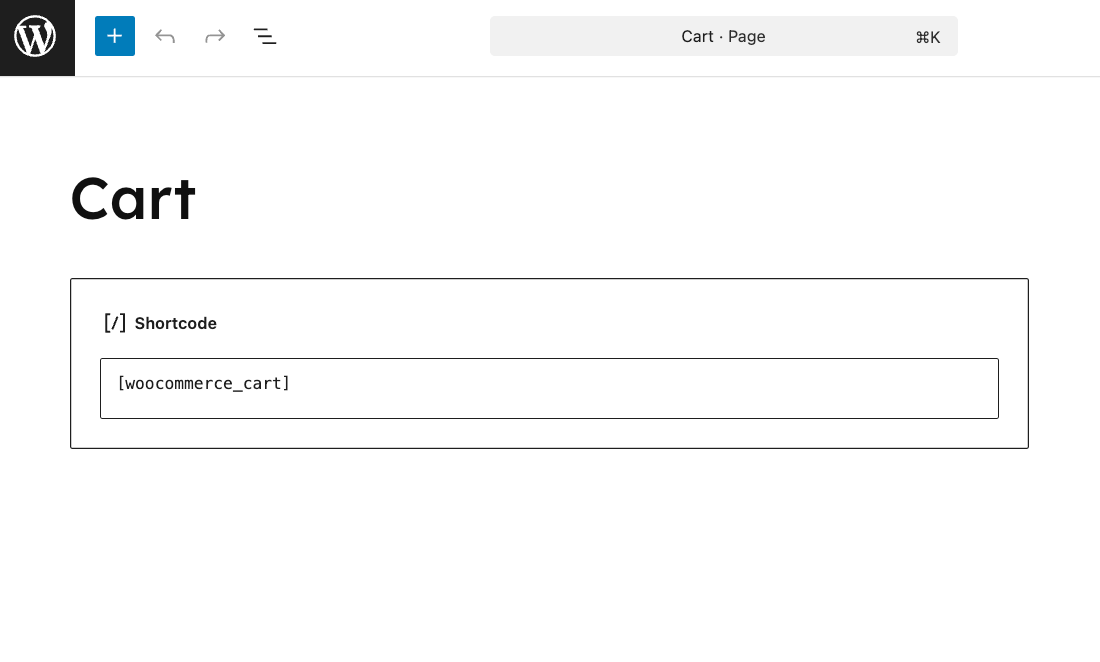 Shortcode [woocommerce_cart] example