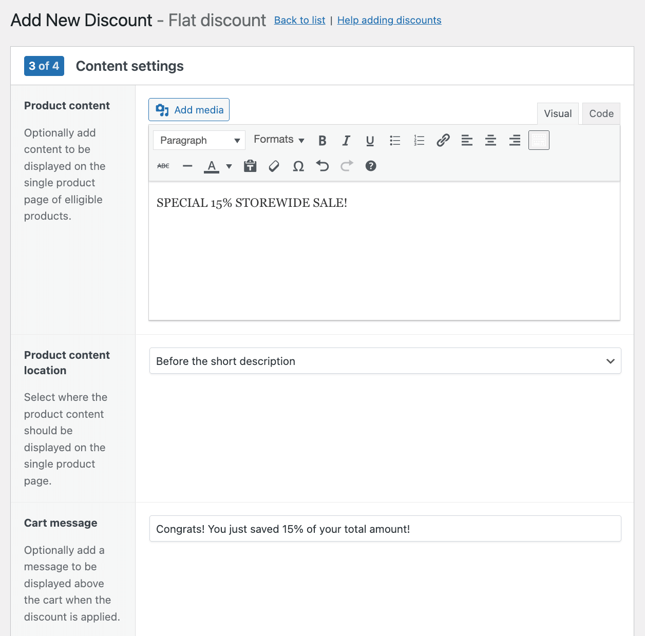 Adding custom messaging to product and cart pages
