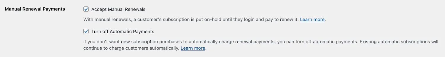 Manual renewal payments