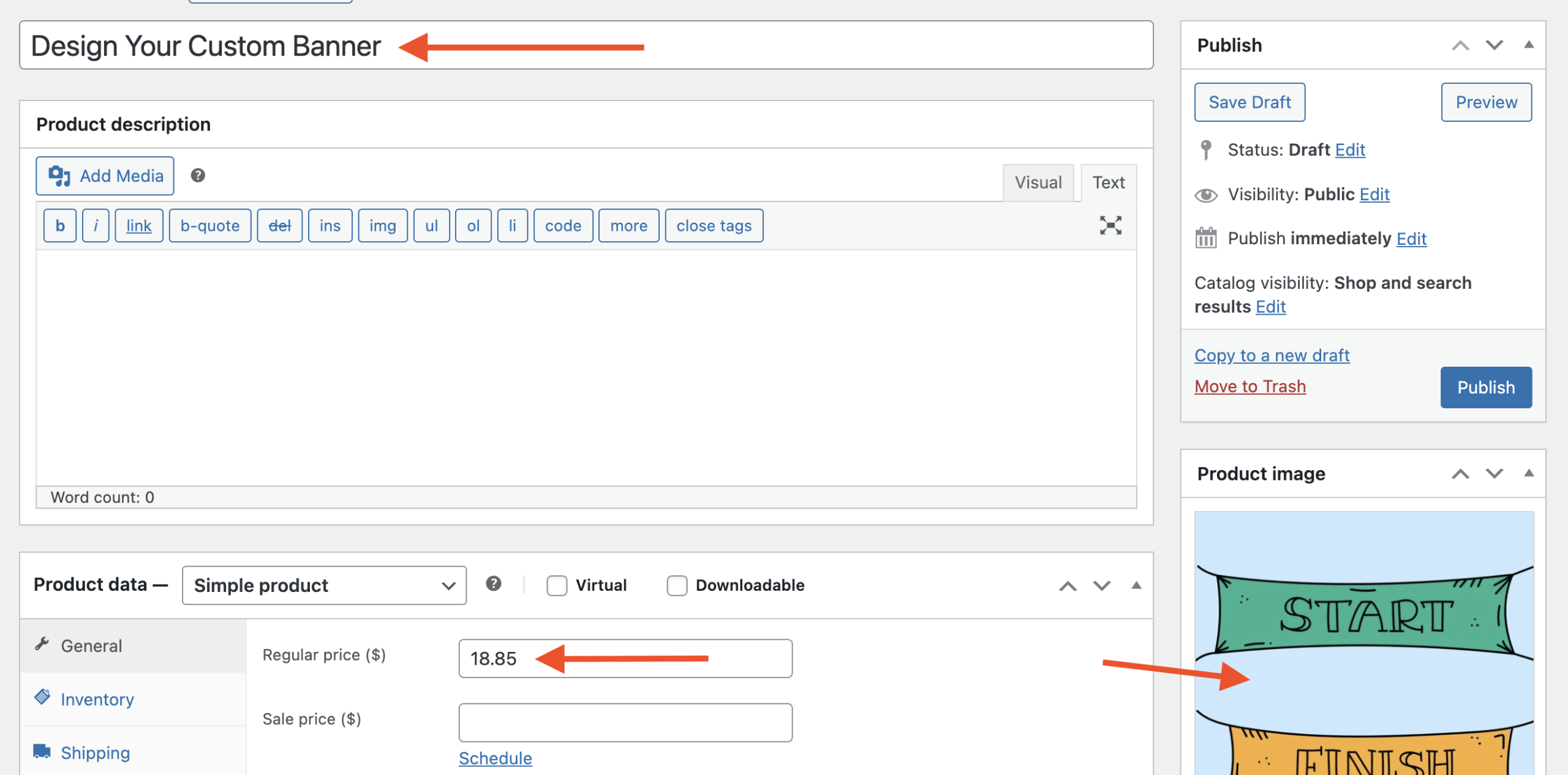Custom banner product backend in WooCommerce